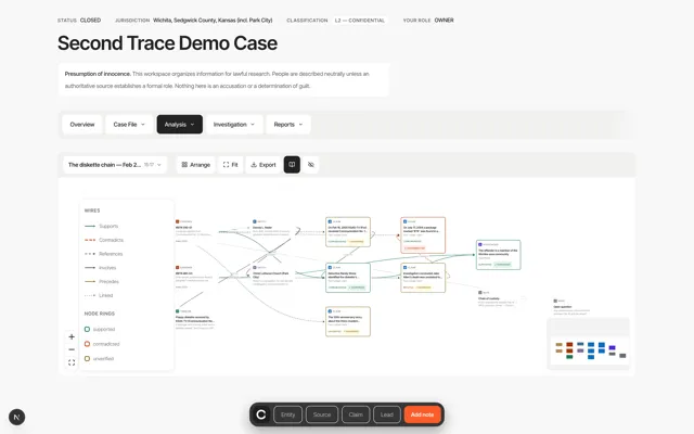 Case board — Second Trace product screenshot
