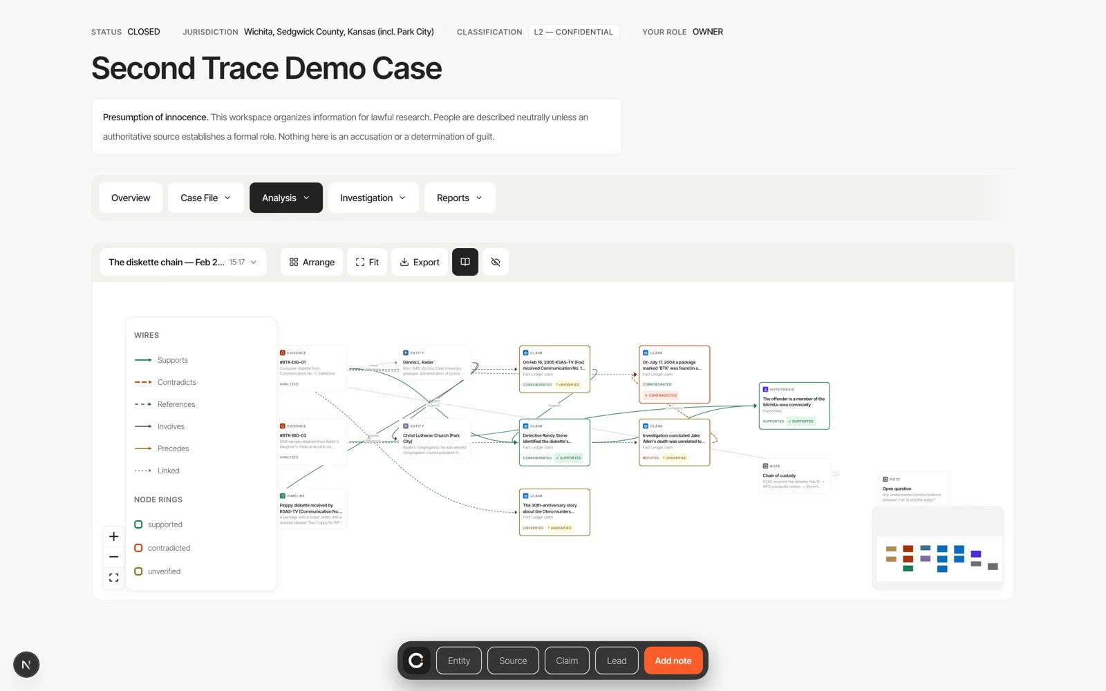 Second Trace case board — product screenshot