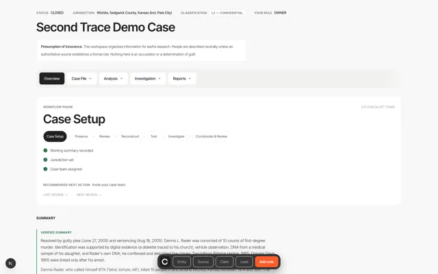 Command center — Second Trace product screenshot