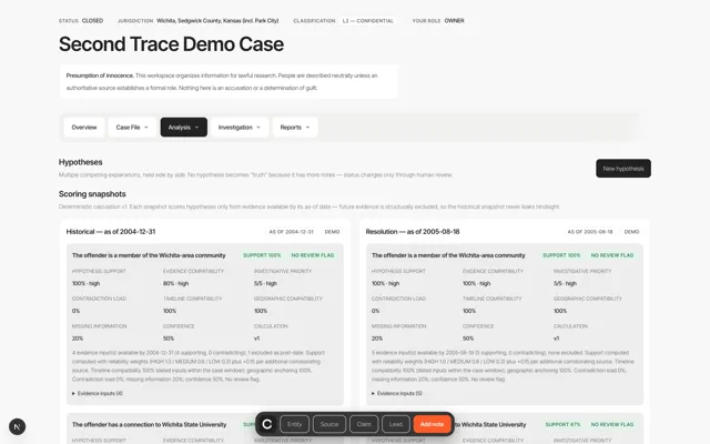 Hypotheses — Second Trace product screenshot
