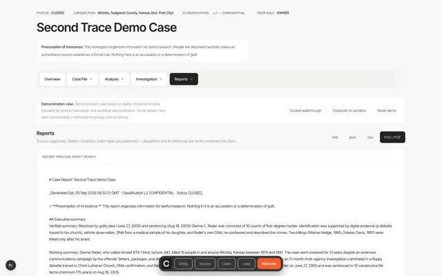 Reports — Second Trace product screenshot