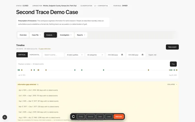 Timeline — Second Trace product screenshot